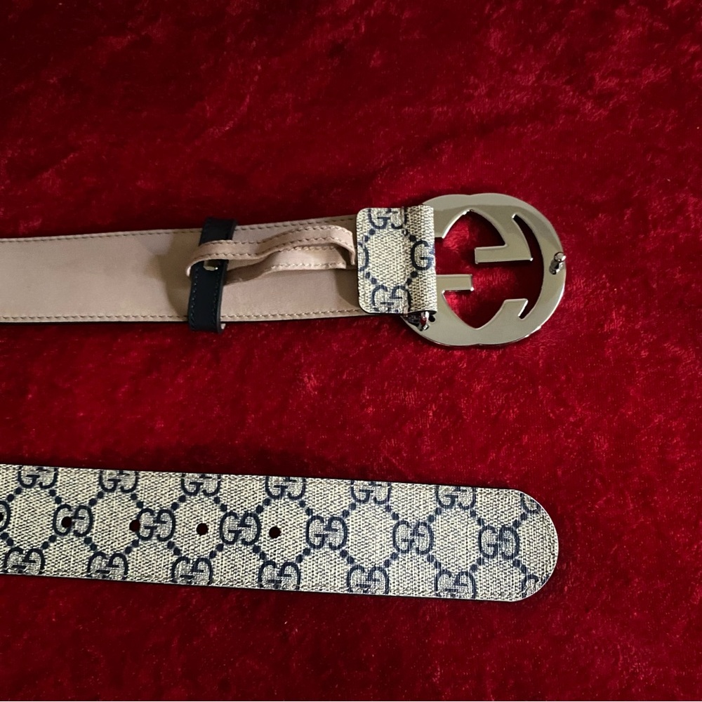 Gucci Supreme Navy Blue GG Monogram Belt Free S/H 95/38 - Picture 6 of 7